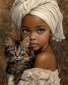 Drawing By Numbers Woman Cat DIY Painting By Numbers on Canvas Portrait Digital Oil Painting Kitten Animal Handpainted Gift