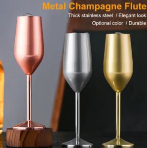 220มิลลิลิตรสแตนเลสแชมเปญขลุ่ยแก้วแตกไวน์ถ้วยซิลเวอร์โกลด์ค๊อกเทลแก้วโลหะขลุ่ยบ้านบาร์พรรคซัพพลาย