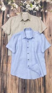 [JUNE LINEN] A19N. Áo sơ mi NAM Linen tưng premium tay ngắn. Form cao dưới 1m7.