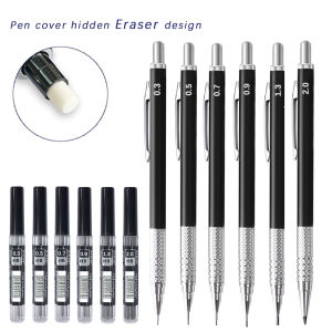 4Pcs/Set 0.3/0.5/0.7/0.9/1.3/2.0mm Metal Mechanical Pencil with Lead Eraser Smooth Writing Office School Stationery Supplies