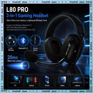 ATTACK SHARK | Attack Shark L80 PRO Ultra Lightweight Gaming Headphone Lightseed Wireless Tech 360° Immersive Sound Dual Detachable Mic Headset