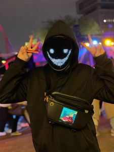 Bluetooth LED Gesture Sensing Pixel Mask Customizable APP Robot Mask Changeable Faces for Party Performance Magic Show
