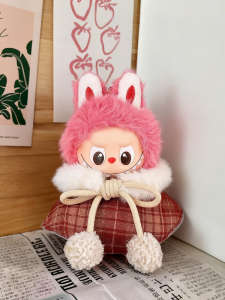 Labubu 4th Gen Letter Print Cloak Skirt Set Childrens Dress up Doll Clothes Cotton Toy Accessories Switchable Outfit