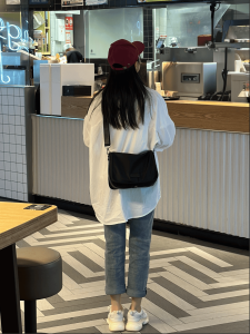 C&Y High-End Underarm Shoulder Bag Pure Color Black Large Capacity Commuter Crossbody Bag Casual Style Oxford Cloth Handbag