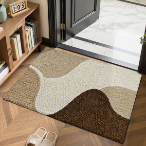 VIKAMA Minimalist Braided Tropical Leaf Rug Abstract Wave Anti Slip Washable Doormat For Front Entry Bedroom Neutral Home Decor