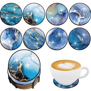 8/10 Pieces of round Coasters animal Patterns Wooden Materials with Brackets non-slip Decoration on the Desktop of Beverage