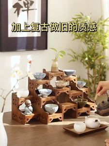 ชั้นวางกระถาง ชั้นวางไม้ ของตกแต่ง ชั้นวางแคคตัส ชั้นวางต้นไม้เล็ก ไม้สักสีโอ๊ค