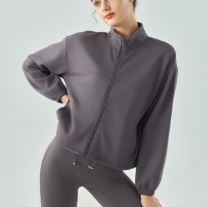 เสื้อคลุมโยคะแขนยาวฤดูใบไม้ร่วง/ฤดูหนาว ทรงเข้ารูป ดูดซับเหงื่อ แห้งเร็ว ระบายอากาศได้ดี ผ้าฝ้ายผสมโพลีเอสเตอร์ สำหรับผู้หญิง