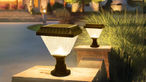 JIOR Solar pillar Light Outdoor Lighting Column Head lights IP67 Waterproof four-color Timed opening lighting hexagonal LED Post Cap Lamp with Remote Control for Garden courtyard street Fence