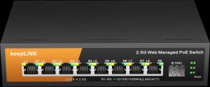 Switch Quản Lý Đa Gigabit 9 Cổng KeepLink 8 Cổng PoE 2.5Gbps 1 Cổng SFP+ Uplink 10Gbps Vỏ Kim Loại Hỗ Trợ VLAN Và QoS