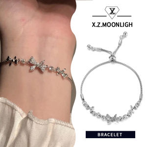 【 X.z. Moonligh】สร้อยข้อมือโบว์เพทายเงางาม Y2k เครื่องประดับเงินคริสตัลรูปทรงเรขาคณิตที่ไม่สม่ำเสมอ