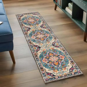 VIKAMA Vintage Ethnic Rug Durable And Machine Washable Entrance Hallway Doormat Kitchen Corridor Hallway Rug Home Decor
