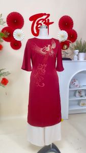 Áo dài cách tân thiết kế cổ điển với chất liệu Lụa dập nhăn sang trọng cao cấp TT4L0849 Thương hiệu Thiều Hoa