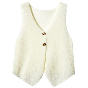 French Sweet Knitted Asymmetrical Workwear Vest Womens Short Fit Tank Top Outerwear Summer 2025 Fashion V-neck Buttoned Backless