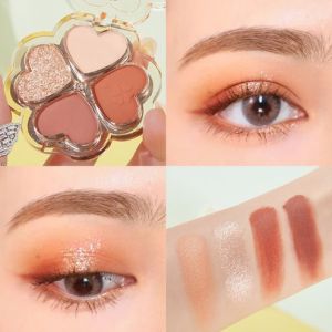 GL.Lucky Clover Eye Shadow 4 Colors Palette for Beginners Matte Glitter Natural Nude Long-lasting Makeup