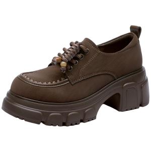 Josiny | Elevating Thick Sole Women Loafers Brown Leather Shoes