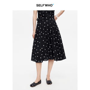 Linen Tencel Polka Dot Print A-line Skirt