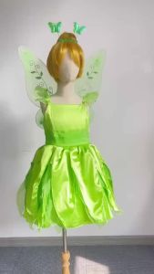 Girls Flower Fairy Dress Up Kids Princess Dress Halloween Princess Costume Elves Party Tinkerbell Tinker Bell Dress with Wing