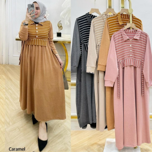 Lucy Dress Babyterry Mix Knit Gamis Dewasa Model Terbaru 2024 Remaja Dress Wanita Muslim Kondangan