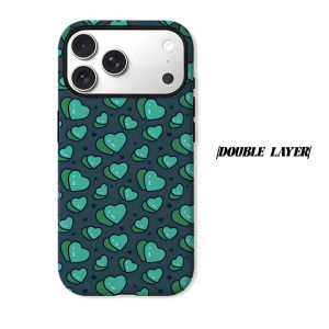 BILIBILI | Green Cartoon Heart Dot Phone Case for iPhone 18 17 16 15 14 13 12 11 Air Pro Max Plus Double-layer Cover