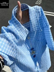 YOULIN | UV Protection Blue Button Check Shirt