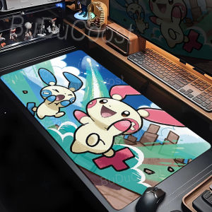 Bandai | Kawaii Plusle Minun Pokemon Mouse Pad Gamer Pc Keyboard Extended Mousemat Gaming Accessories Rubber Mousepad E-Sports Desk Mat