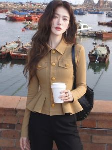 SHANGSHA | Casual Work Wear Khaki Waist-accentuating Shirt