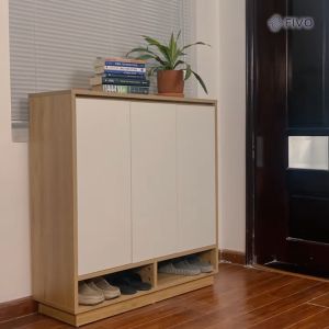 Kệ Để Giày Dép Gỗ Lõi Xanh Chống Ẩm FIVO FS54 Màu Gỗ Phối Trắng Có Cửa Chắn Bụi Bản Lề Giảm Chấn Chống Va Đập Cửa Tủ Tấm Lưng Thoáng Khí  - Hàng Chính Hãng