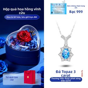 East Beauty | Dây Chuyền Giọt Nước Mắt Topaz Xanh Thiên Nhiên 999 Bạc Sát