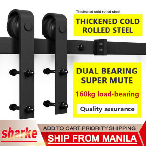 4.9FT/6FT/8FT Carbon Steel Rustic Interior Wood Barn Sliding Door Hardware Track Kit American Hanging Rail Thickened Rail Pulley Kitchen Living Room Wardrobe Balcony Hardware Sliding Door Wheel Sliding Door Roller Set Heavy Duty Sliding Barn Door