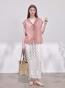 GULILI | Nude Pink Ruffled Ribbon Sleeveless Polka Dot Skirt Set