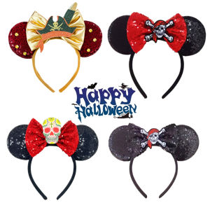 Skull Crossbones Pirate Mickey Mouse Ear Headband Bat Pumpkin Bow Halloween Hairband Festival Party Cosplay Hair Accessories