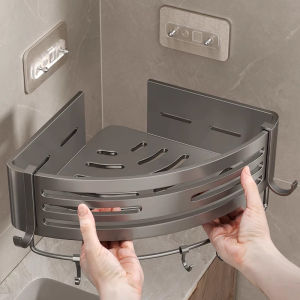 Non perforated bathroom toilet storage rack toilet hand washing and washbasin wall triangular storage bracket shower wall mou