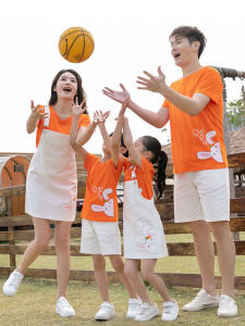 Orange Parent-Child Matching Summer New Style Short Sleeve T-Shirt Rabbit Mom Daughter Cute Dungaree Skirt Family Outfit