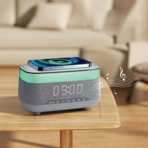 Lovaroma CJ-M02C Multifunctional Digital Alarm Clock Qi Wirless Charger Bluetooth Speaker Music LED 7 Colors Night Light