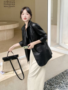 Black Retro Korean Style PU Leather Jacket Womens Autumn New High-End Feelings Short Coat Casual Commute Loose Fit Long Sleeve