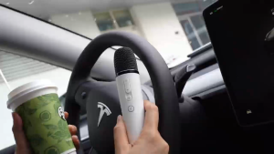 Official Tesla Microphone Caraoke Mic for Tesla(Works for Model Y/3/X/Cybertruck ) Rechargeable Mic with USB-A & USB-C Converter