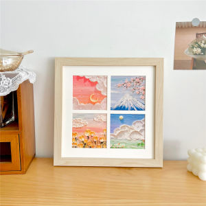 เรียบง่าย กรอบรูปไม้เนื้อแข็งสี่เหลี่ยมสไตล์ Ins ของตกแต่งบ้าน การ์ตูน Series แขวนงานศิลปะอุปกรณ์ตกแต่ง
