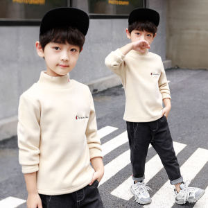 Childrens Clothing Boys Hoody Childrens Pullover Winter Clothing Babys Top Fleece-lined Fashion Bottoming Shirt Childrens Turtleneck Fluffy Jacket