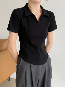 QIAOCHENXIAN | Regular Shoulder Polo Collar Tunic Fit T-shirt