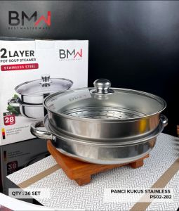 Panci kukus 2 susun stainless steel tebal tahan karat diameter 28 cm/ 2 layer steamer stainless steel kuping 2/kuping 4/ panci sup dan kukus serbaguna stainless steel/ panci hot pot sebaguna/ panci soup pot serbaguna stainless steel tahan karat