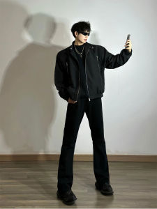 Cleanfit Black Straight Leg Jeans Mens Autumn Slimming Washed American Style Micro Flared Long Trousers Casual Outdoor