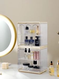 Ready Stock Two Tier White Cream Green Transparent Plastic Table Desk Storage Organizer Household Decoration Bedroom Bathroom Toilet Pantry Office Study Student Kitchen Coffee Capsule Tea Rack Skincare Drawer Shelf Cabinet Simple Modern Stylish Cheap