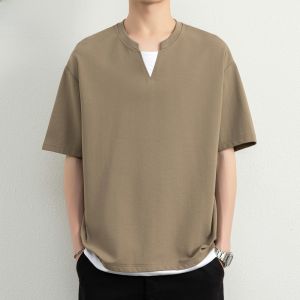 HENGYUANXIANG | Hengyuanxiang Mens Loose Casual Short Sleeve T-Shirt Fashionable Urban Style Breathable Lightweight V-neck Basic Popular Summer Top