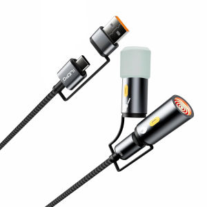 Multi Charging Cable With Flameless Lighter for Camping & Light 5 in 1 Braided USB C Cable PD 60W TypeC Fast Phone Charging Cord