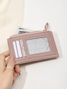 Minimalism กระเป๋าเงินบางเฉียบแฟชั่นสีตัดกันแบบพกพา PU หนังกระเป๋าสตางค์บัตรเครดิตกระเป๋าเหรียญกระเป๋าสตางค์ซิปขนาดเล็ก