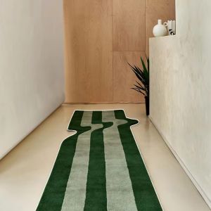 VIKAMA Dark Green Striped Wave Rug Bedside Anti Slip Mat For Bedroom Nordic Style Living Room Bedroom Floor Mat Home Decor