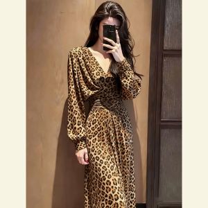 SHANGSHA | Goddess Style Graceful Leopard Print Dress