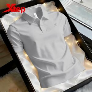 XTEP Mens Ice Silk Short Sleeve T-Shirt Thin Style Summer Polo Shirt Quick Dry Breathable Casual Sportswear round Neck Logo