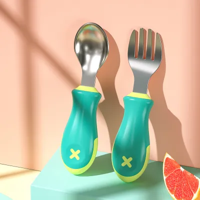 pixybaby | Baby Feeding Learning Spoon Fork Set 316 Stainless Steel